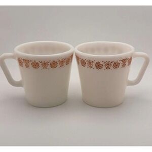 PYREX Corning Butterfly Gold D Handle Coffee Mugs Cups Vintage Set of 2